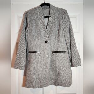 Soft Gray And White Single Button Lined Blazer Jacket L